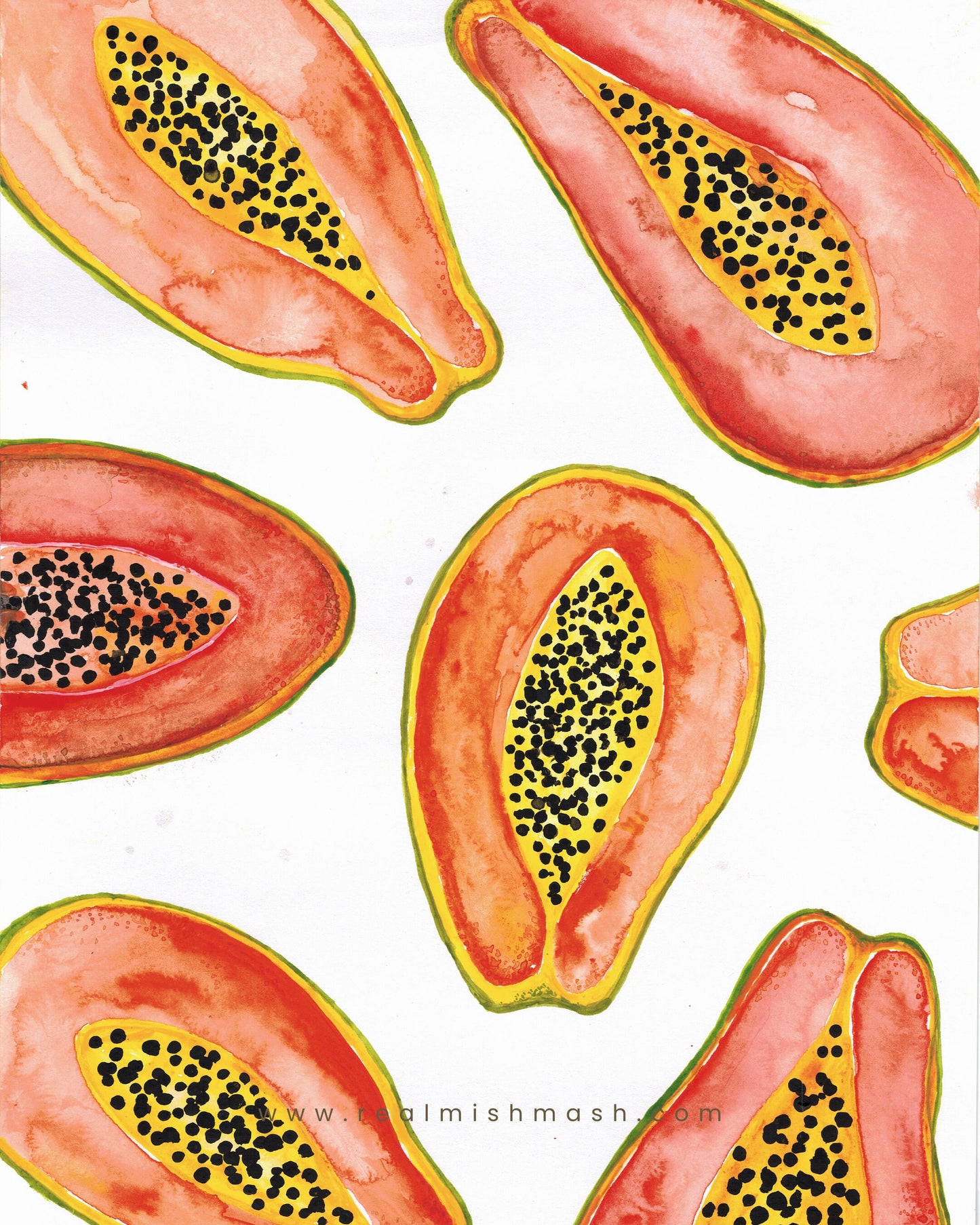 A3 Tropical Papaya Watercolour Fine Art Print