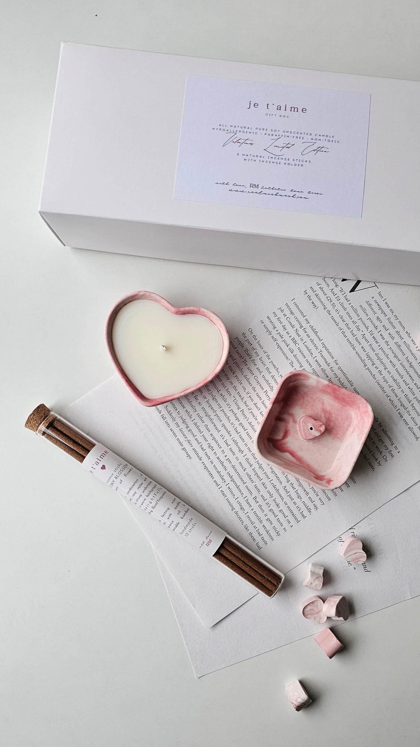 Heart Gift Box Incense Holder, Heart Soy Candle & Peony Incense Sticks