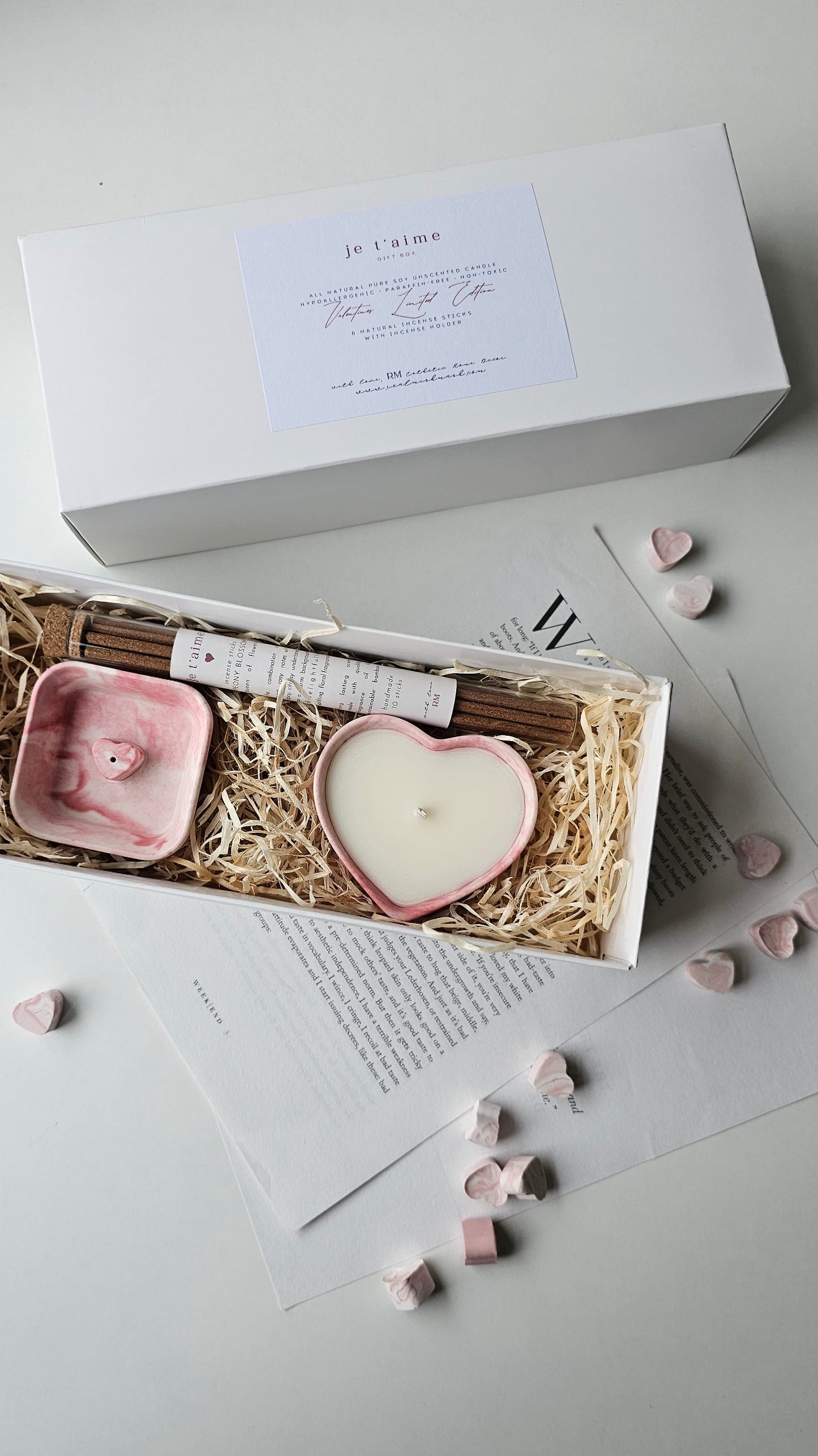 Heart Gift Box Incense Holder, Heart Soy Candle & Peony Incense Sticks