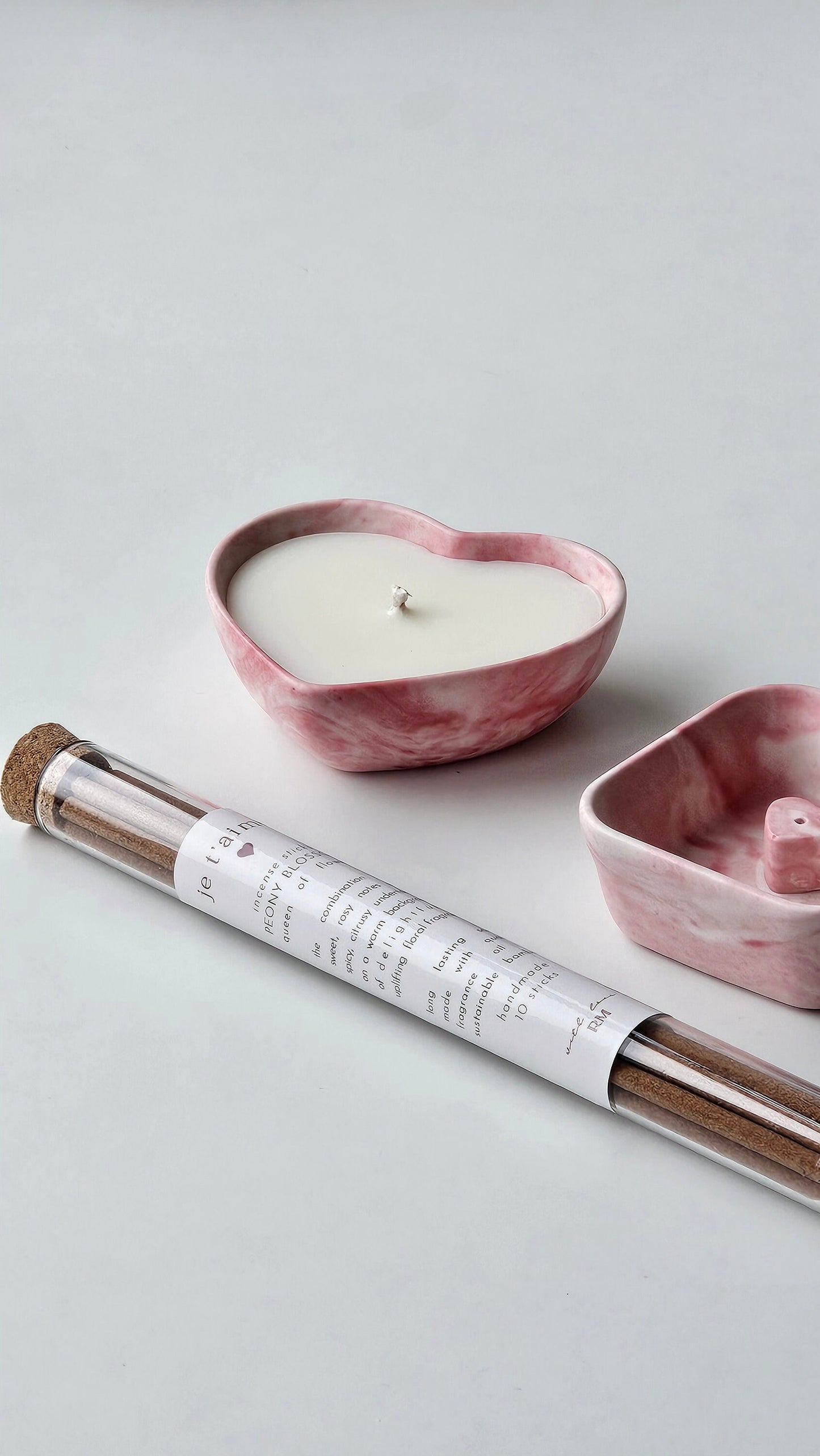 Heart Gift Box Incense Holder, Heart Soy Candle & Peony Incense Sticks